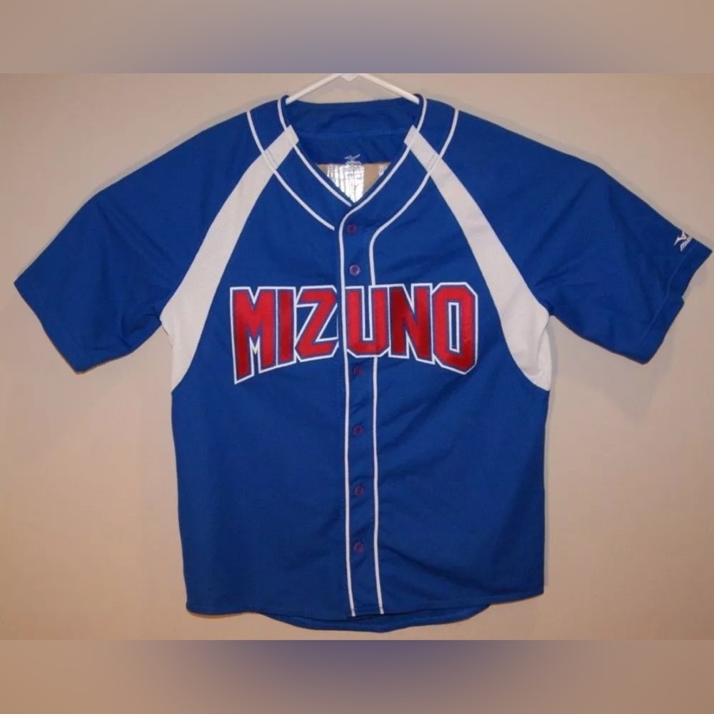 Mizuno DryLite Mens Size Medium Blue Spellout Baseball #7 Embroidered Jersey